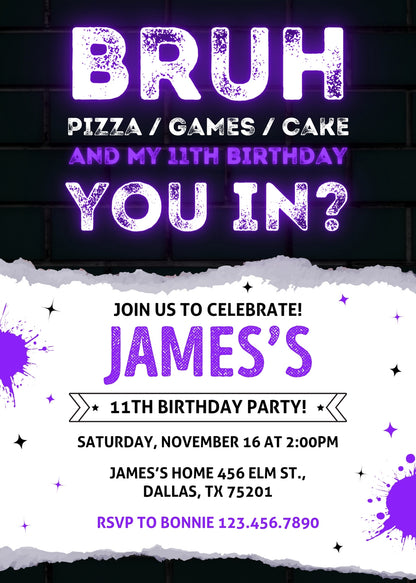 Bruh Gamer customizable invitation template | Share or Print | boy | OH886