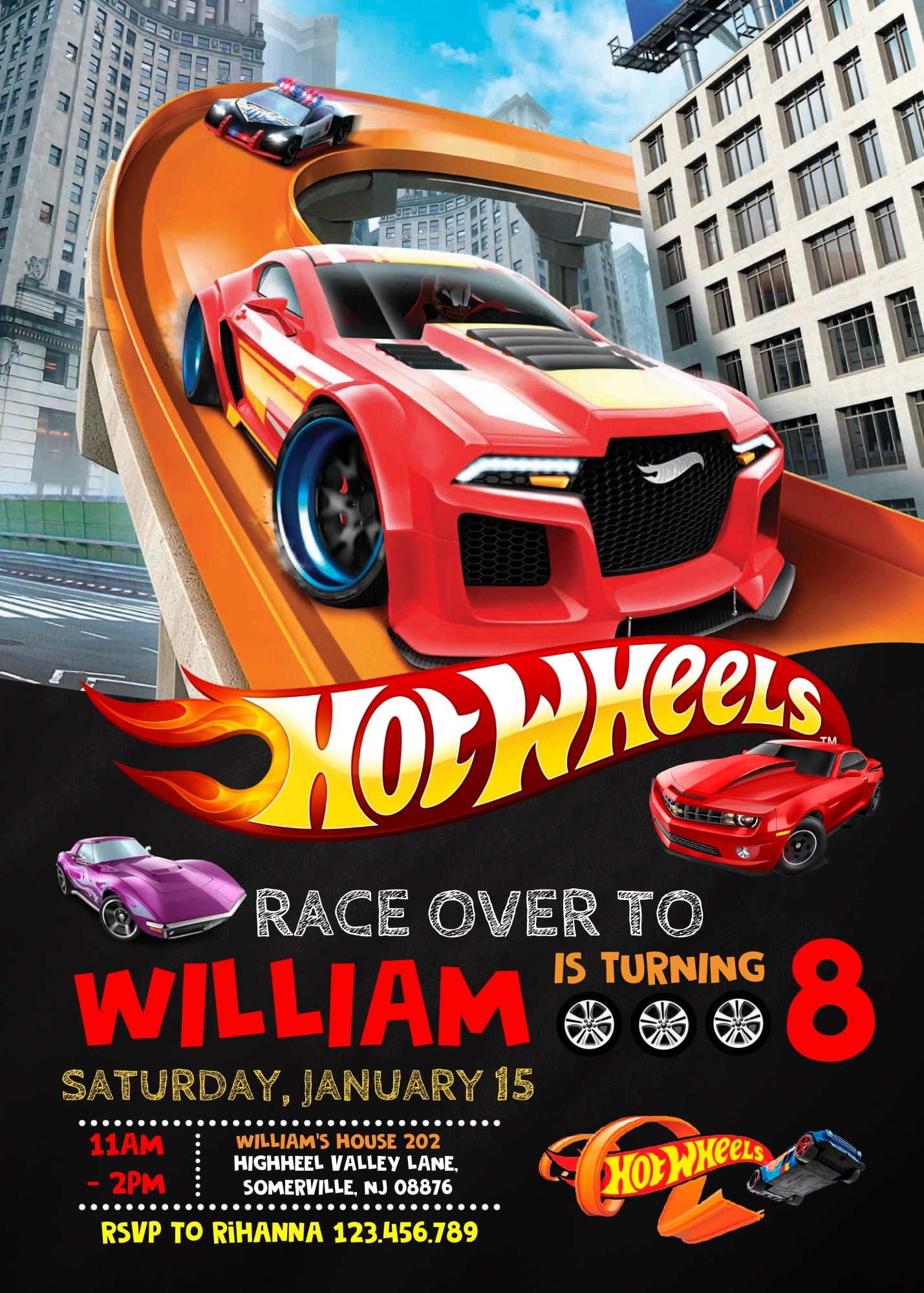 Hot Wheels customizable invite template boy | instant download | Share or Print | EW261