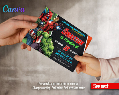 Avengers Marvel Superhero  customizable invitation template | Share or Print | boy | CI575