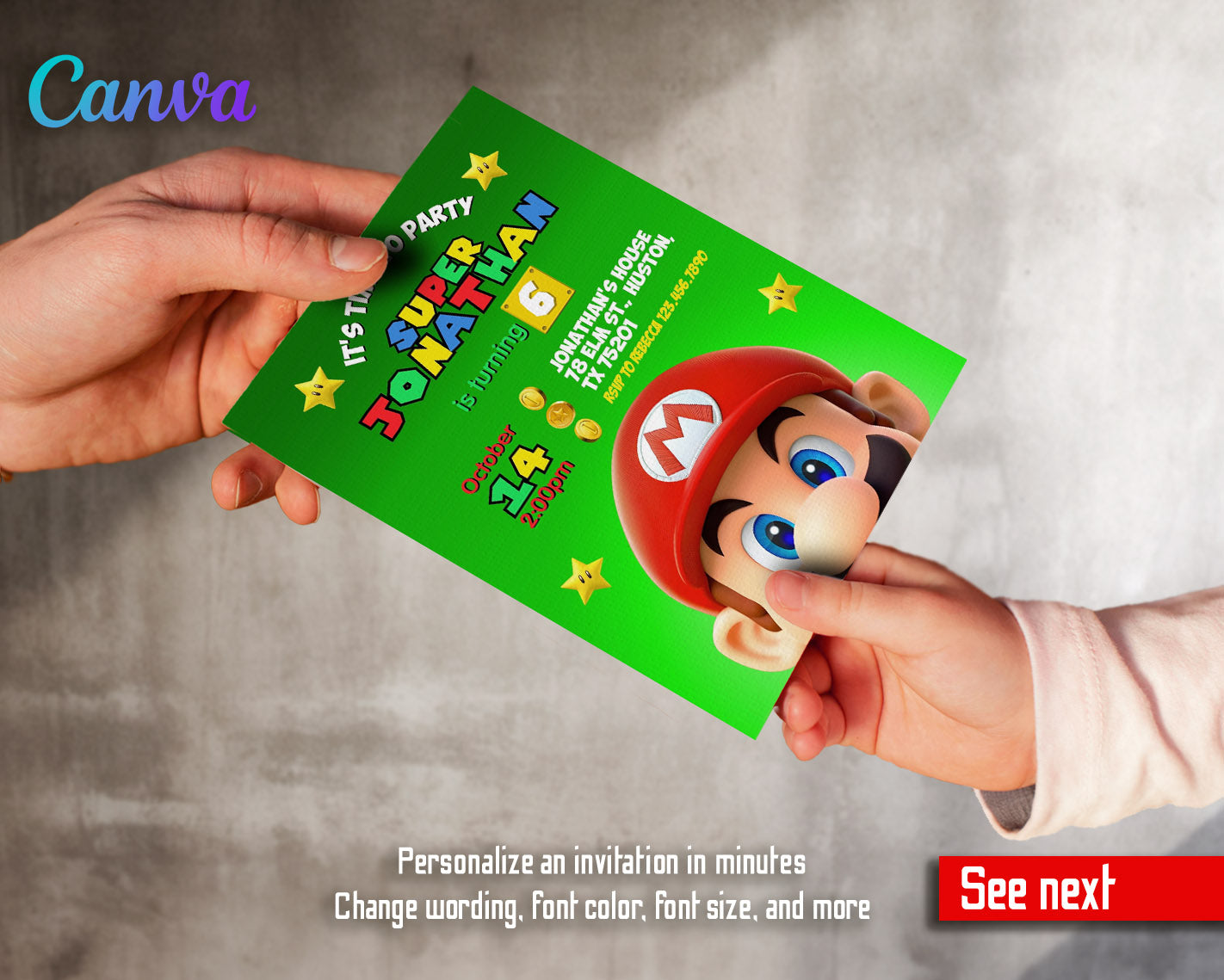 Super Mario Bros  customizable invitation template | Share or Print |  | FP200