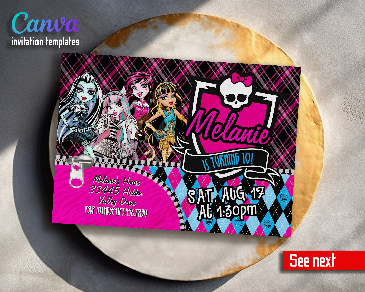 Monster High  customizable invitation template | Share or Print | girl | SD555