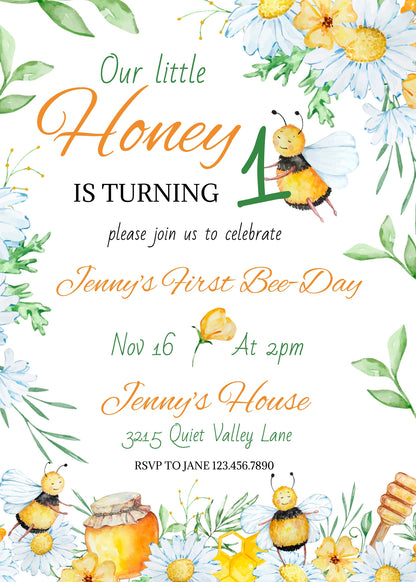 1st Bee Day Party customizable invitation template | Share or Print |  | FO397