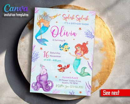 Ariel The Little Mermaid customizable invitation template | Share or Print | girl | XY834