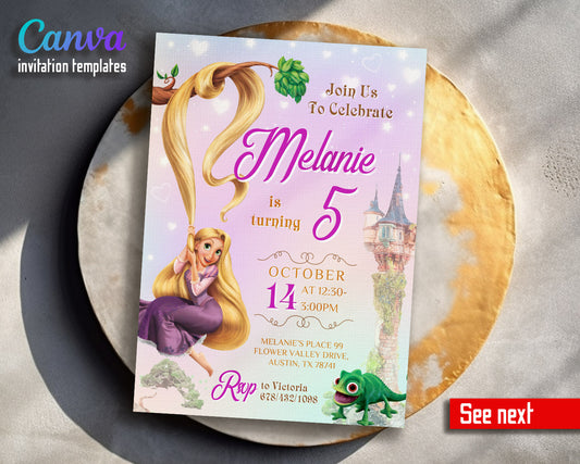 Rapunzel Princess customizable invitation template | Share or Print | girl | KP101