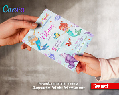 Ariel The Little Mermaid customizable invitation template | Share or Print | girl | XY834