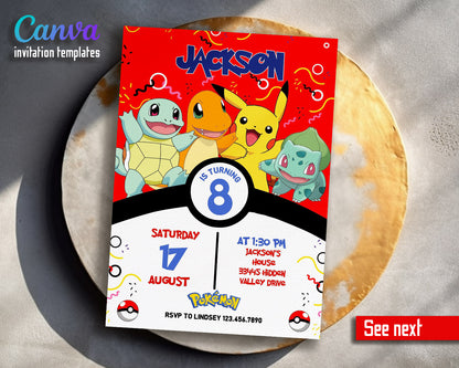 Pokemon Pikachu  customizable invitation template | Share or Print |  | KM130