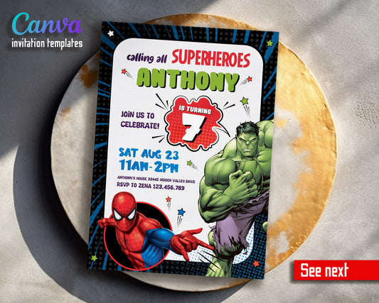 Avengers Marvel Superhero  customizable invitation template | Share or Print | boy | IE425