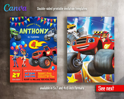 Blaze Monster Machines Trucks  customizable invitation template | Share or Print | boy | NN981