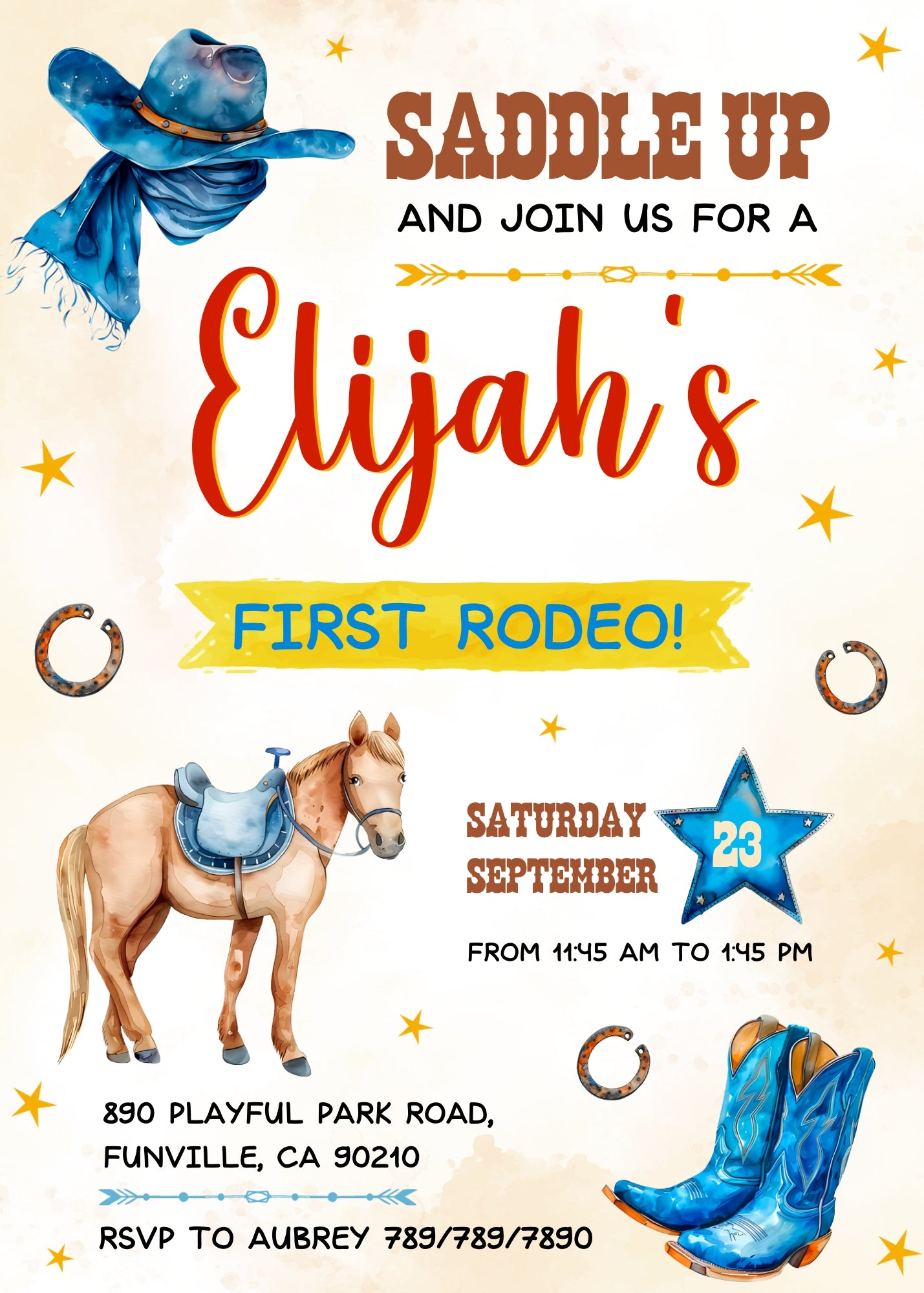 Cowboy Rodeo customizable invitation template | Share or Print | boy | DR145