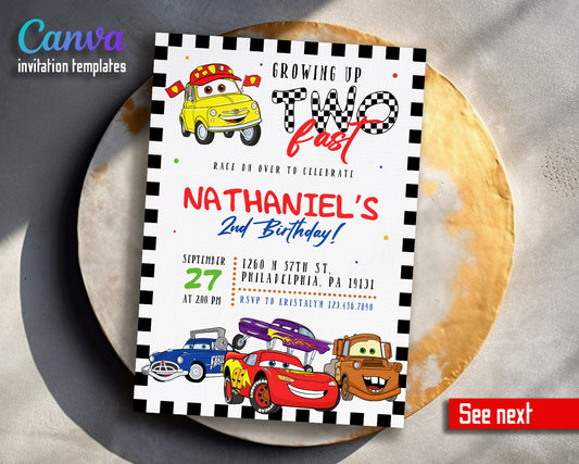 Cars Lightning Mcqueen Two customizable invitation template | Share or Print | boy | JJ261