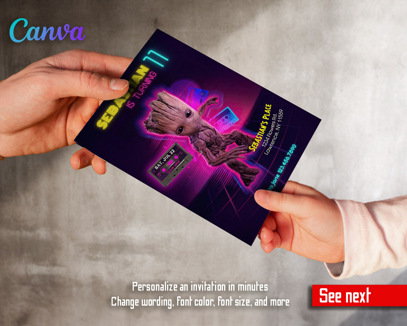 Groot Guardians of the Galaxy Superhero customizable invitation template | Share or Print |  | HX392