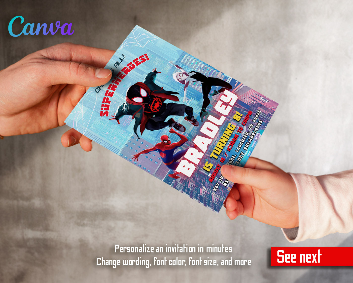 Spider Man Across the Spider-Verse customizable invitation template | Share or Print | boy | IC210