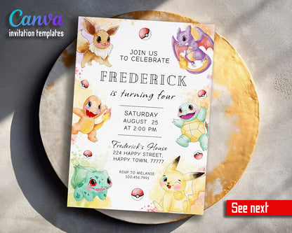 Pokemon Pikachu  customizable invitation template | Share or Print |  | MC423