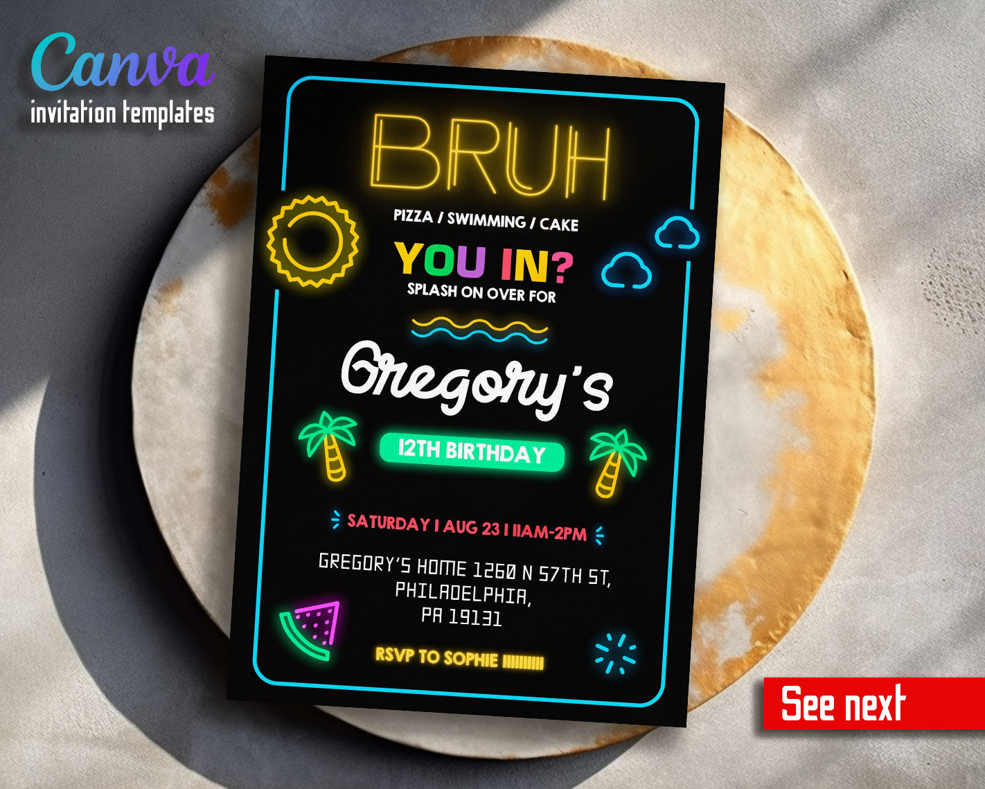 Bruh Pool customizable invitation template | Share or Print | boy | GE023