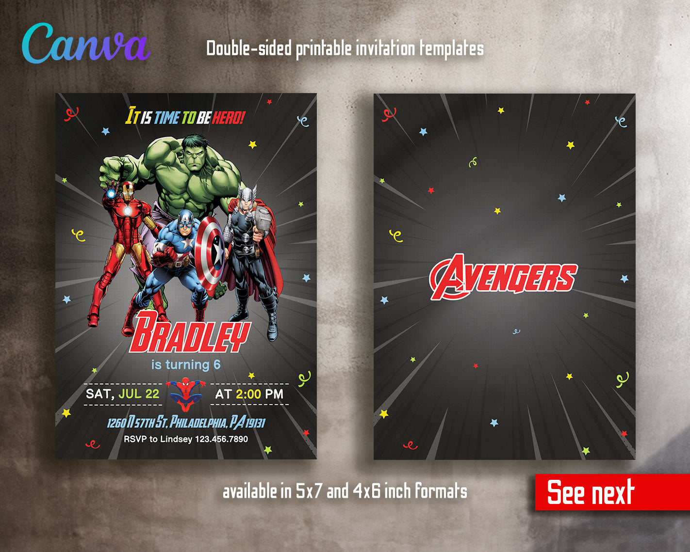 Avengers Marvel Superhero  customizable invitation template | Share or Print | boy | JG762