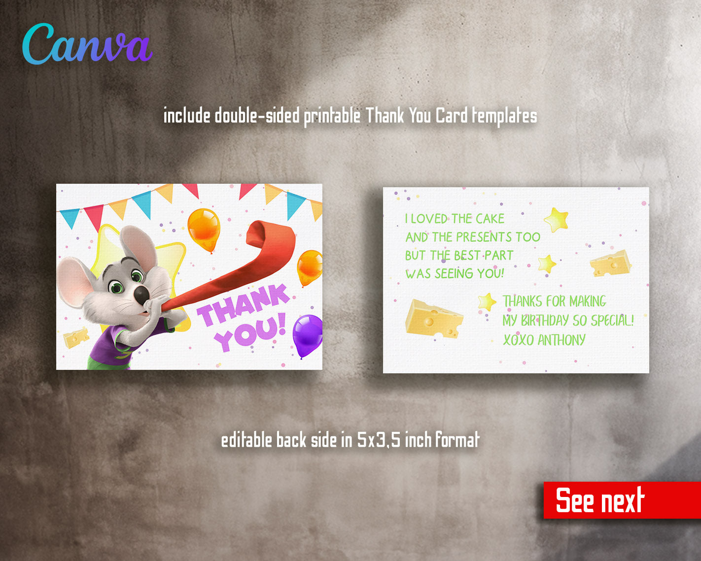 Chuck E. Cheese customizable invitation template | Share or Print |  | GU421