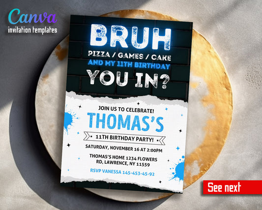 Bruh Gamer customizable invitation template | Share or Print | boy | YQ164