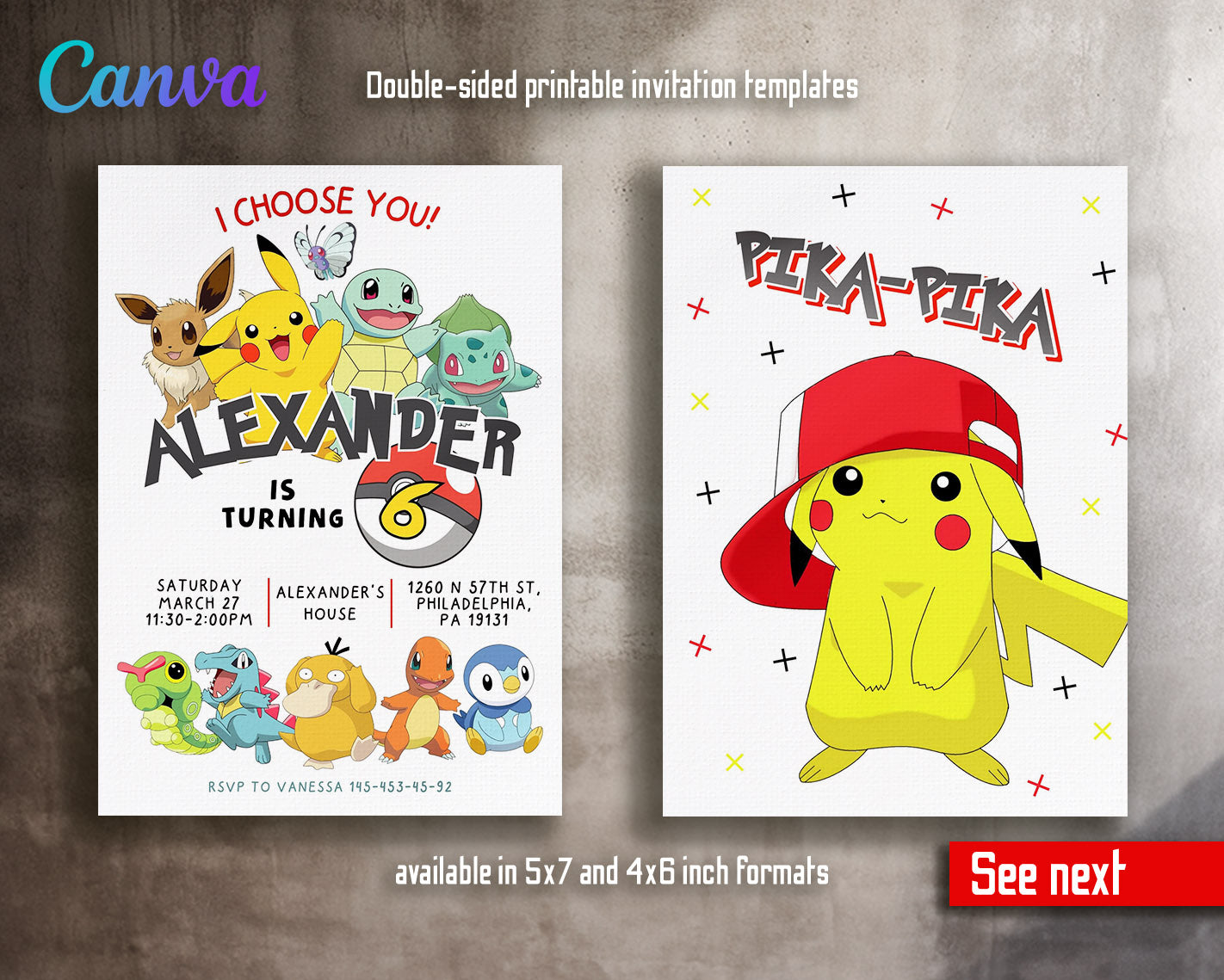 Pokemon Pikachu  customizable invitation template | Share or Print |  | DD363