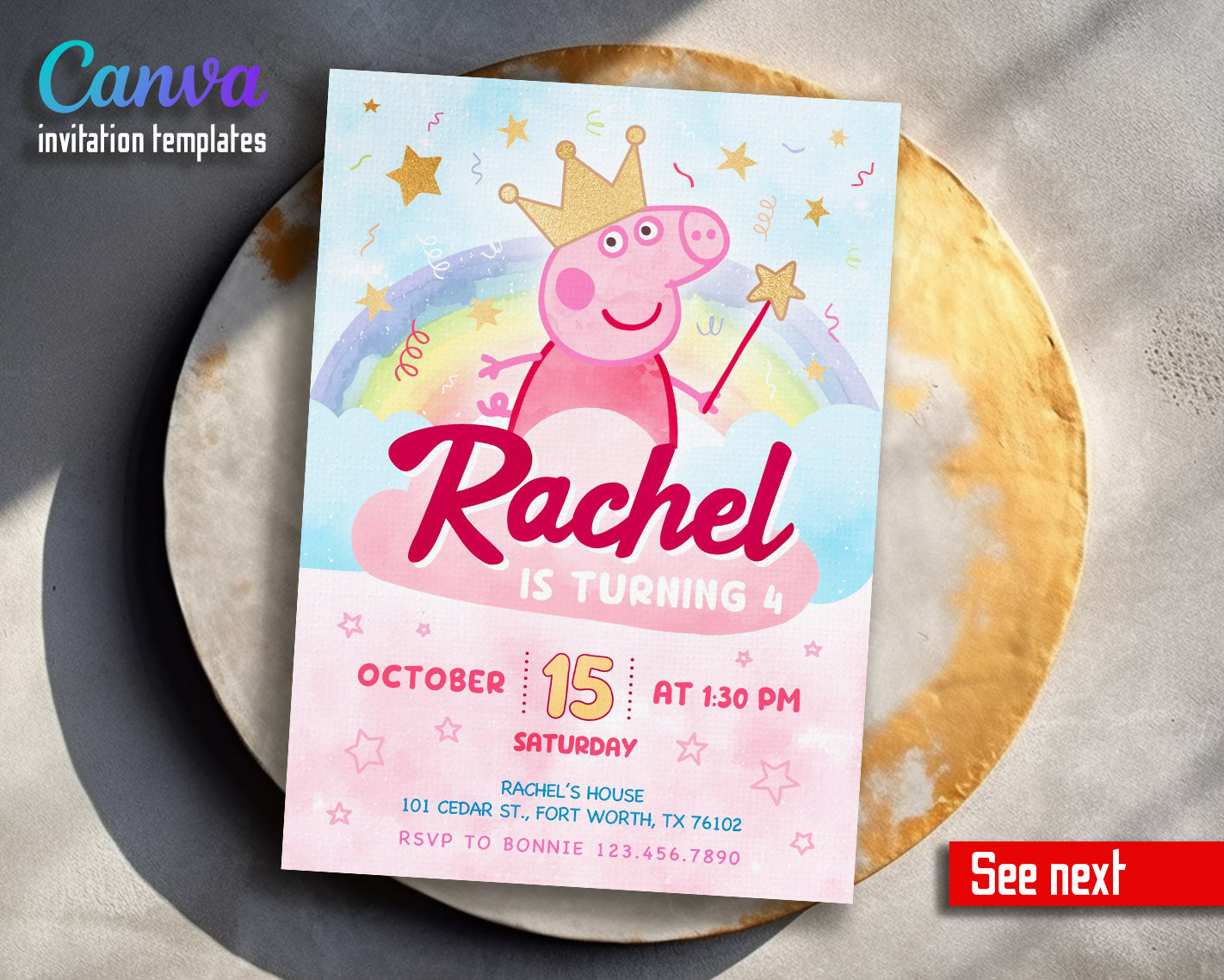 Peppa Pig customizable invitation template | Share or Print | girl | YH976