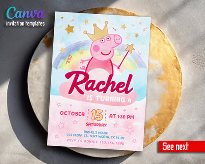 Peppa Pig customizable invitation template | Share or Print | girl | YH976