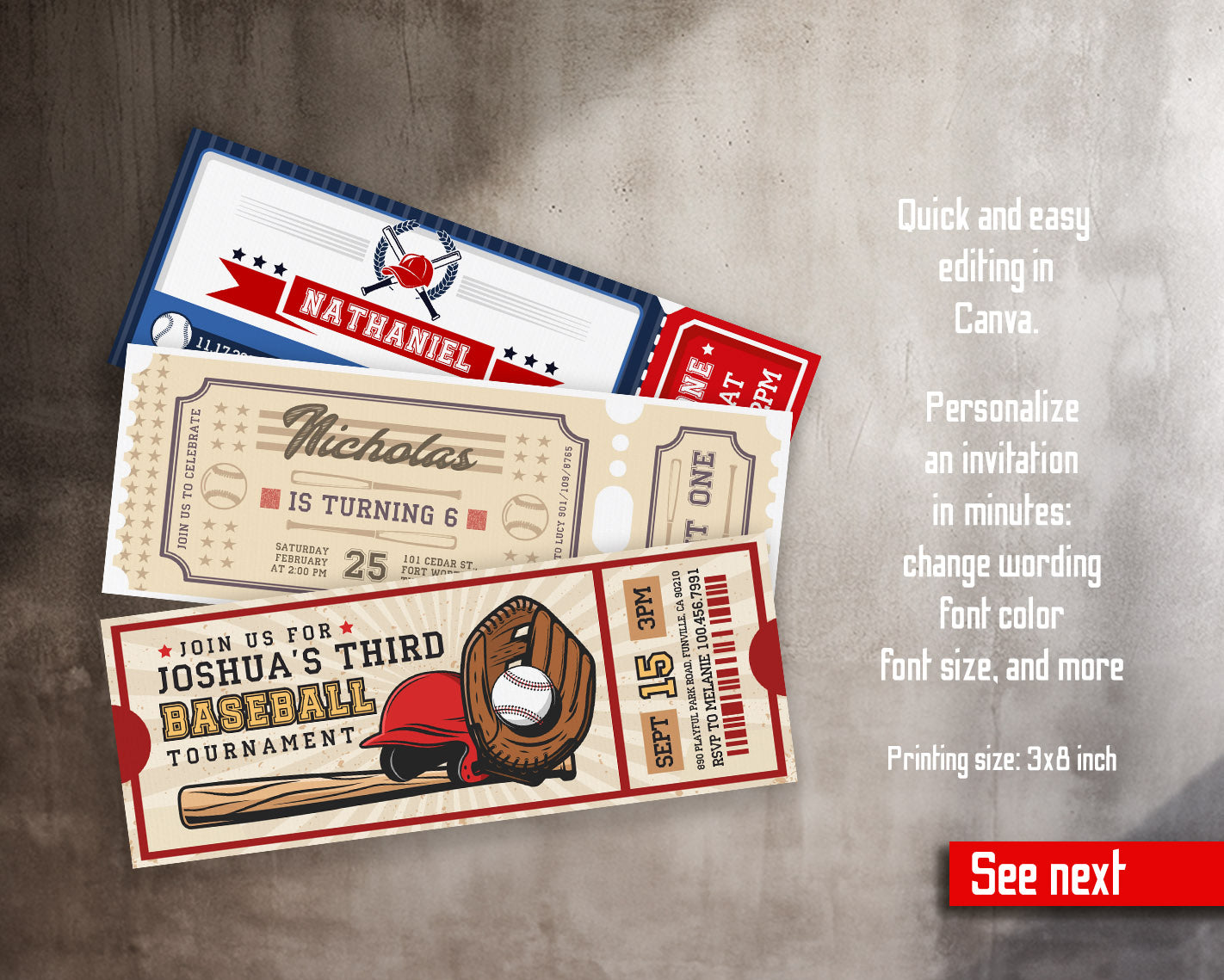 Baseball MLB Sport customizable invitation template | Share or Print | boy | NR664