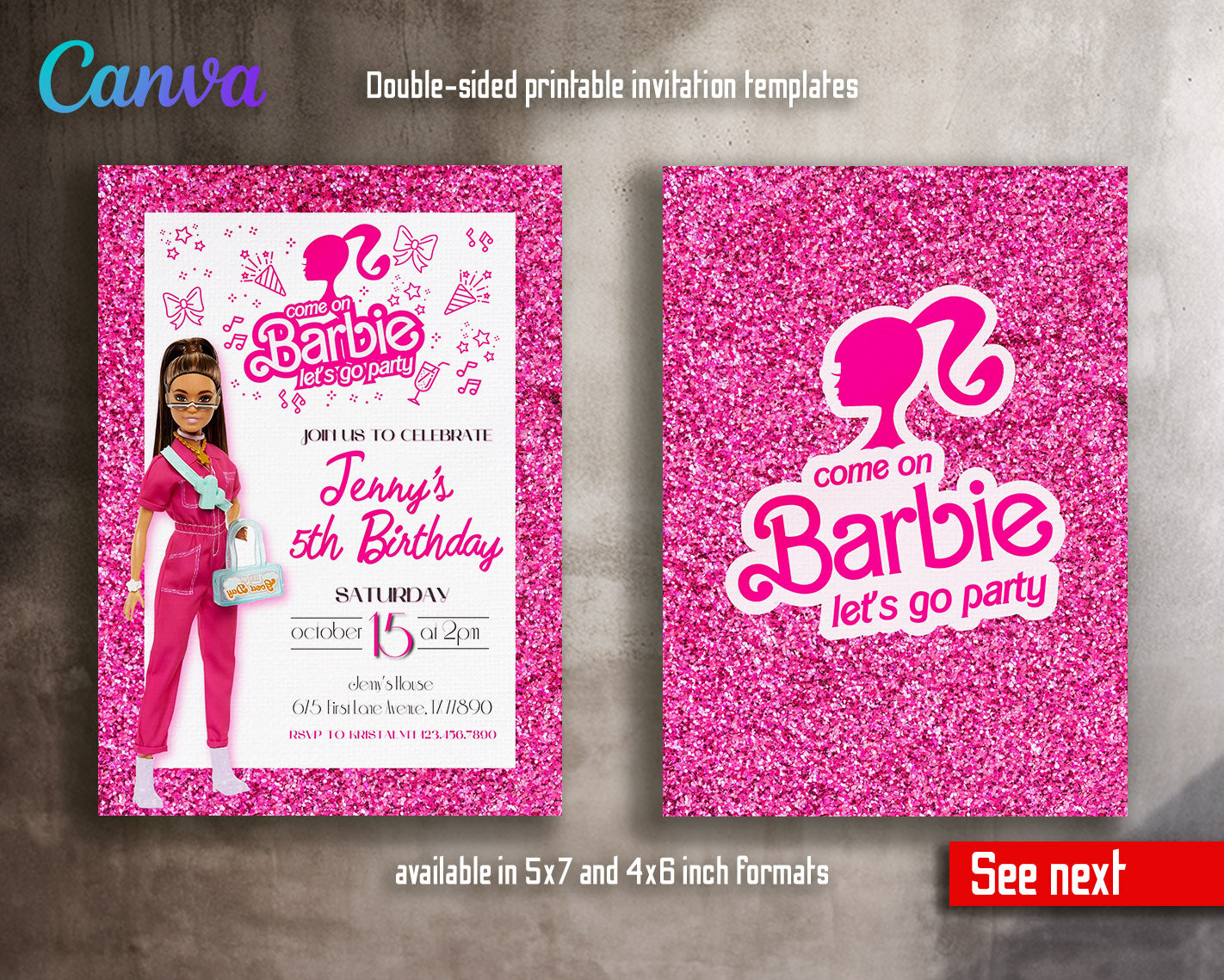 Barbie Pink  customizable invitation template | Share or Print | girl | MJ118