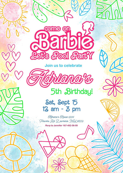 Barbie Pink  customizable invitation template | Share or Print | girl | NZ018