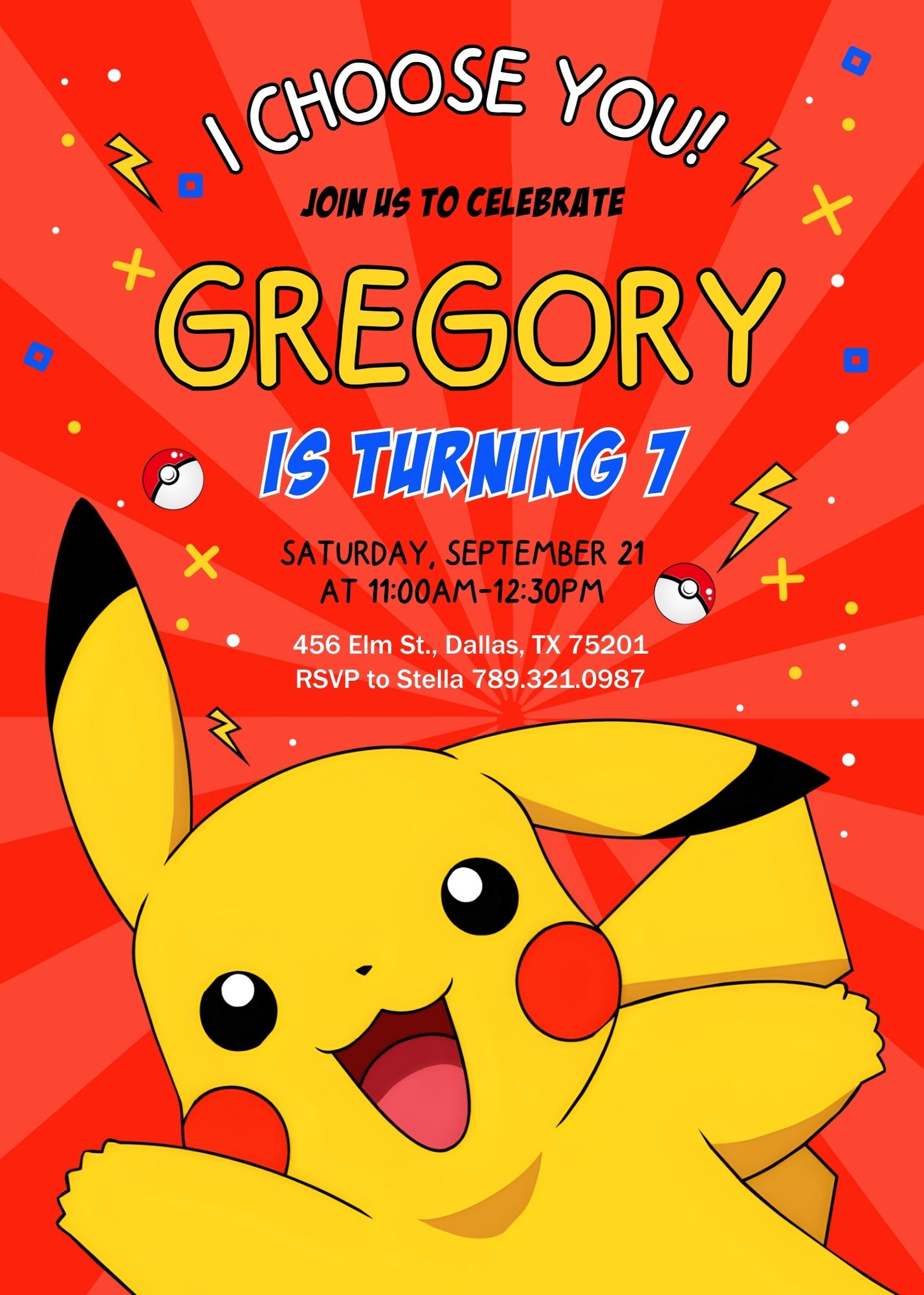 Pokemon Pikachu  customizable invitation template | Share or Print |  | PO743