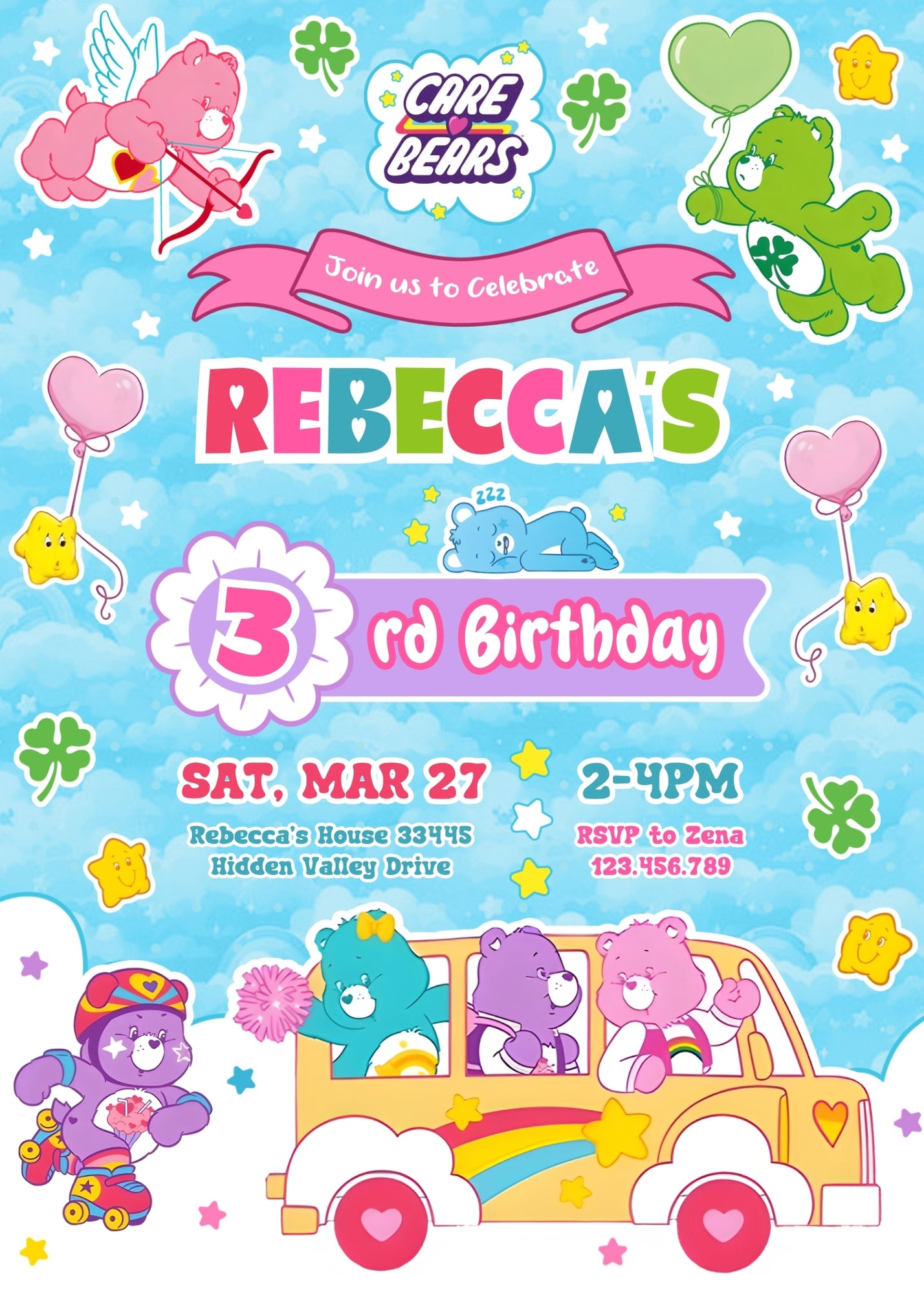 Care Bears  customizable invitation template | Share or Print |  | FG275