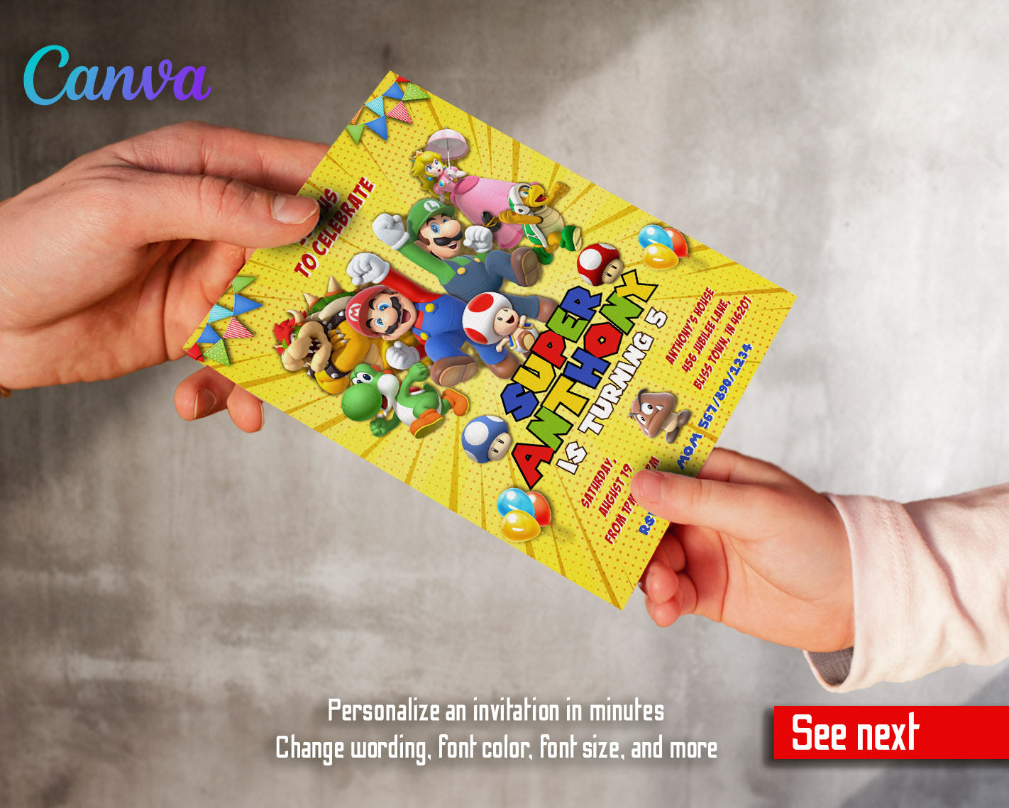 Super Mario Bros  customizable invitation template | Share or Print |  | LQ555