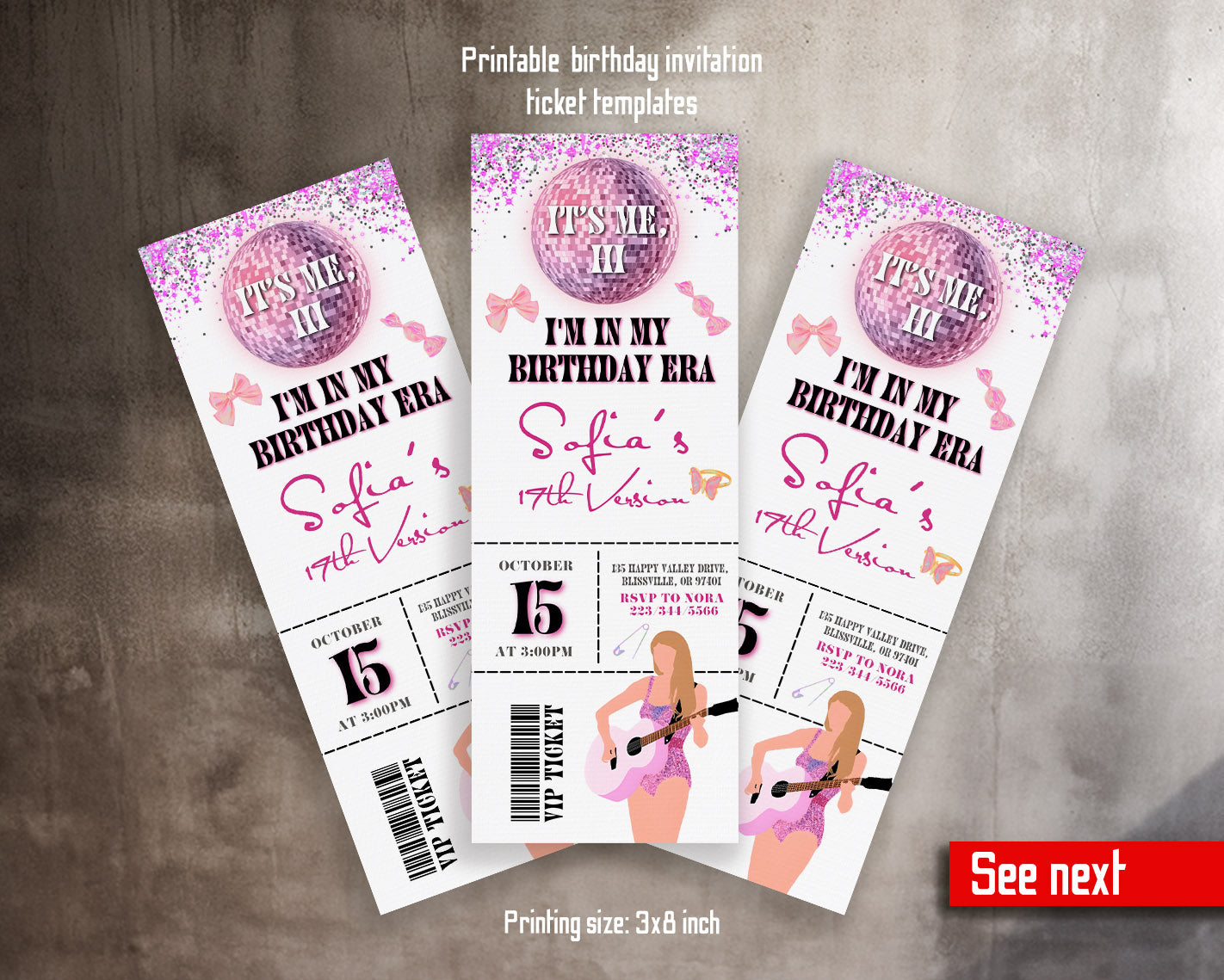 Taylor Swift Eras Tour Ticket customizable invitation template | Share or Print | girl | GP268