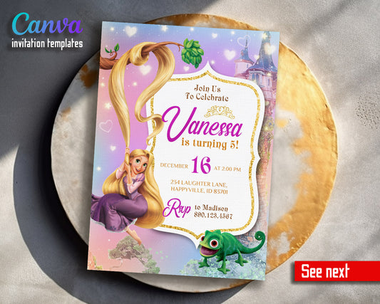 Rapunzel Princess Tangled customizable invitation template | Share or Print | girl | LL458