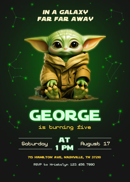 Baby Yoda Grogu Star Wars Mandalorian  customizable invitation template | Share or Print | boy | WO304