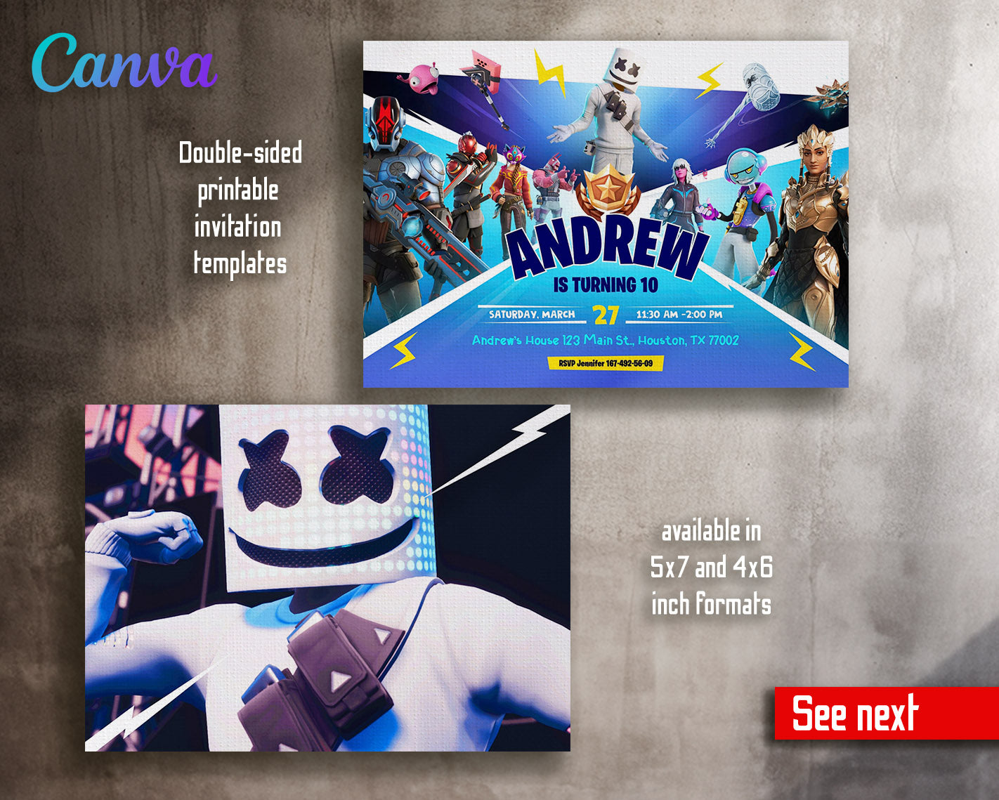 Fortnite gamer   customizable invitation template | Share or Print | boy | LA340