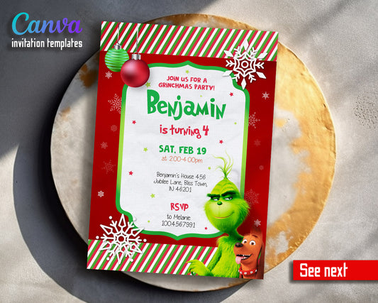 The Grinch  Merry Grinchmas customizable invitation template | Share or Print |  | VA135