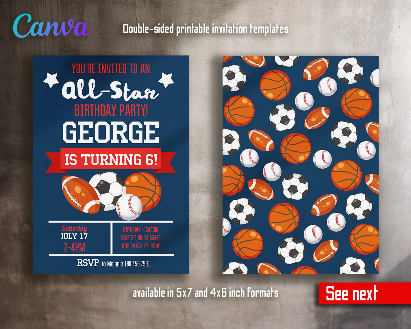 Sport Football Basketball Baseball customizable invitation template | Share or Print | boy | RL813