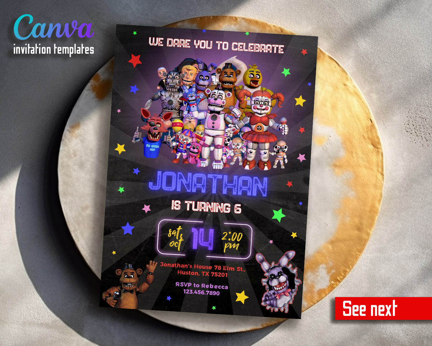 Five Nights at Freddy's customizable invitation template | Share or Print |  | AG443