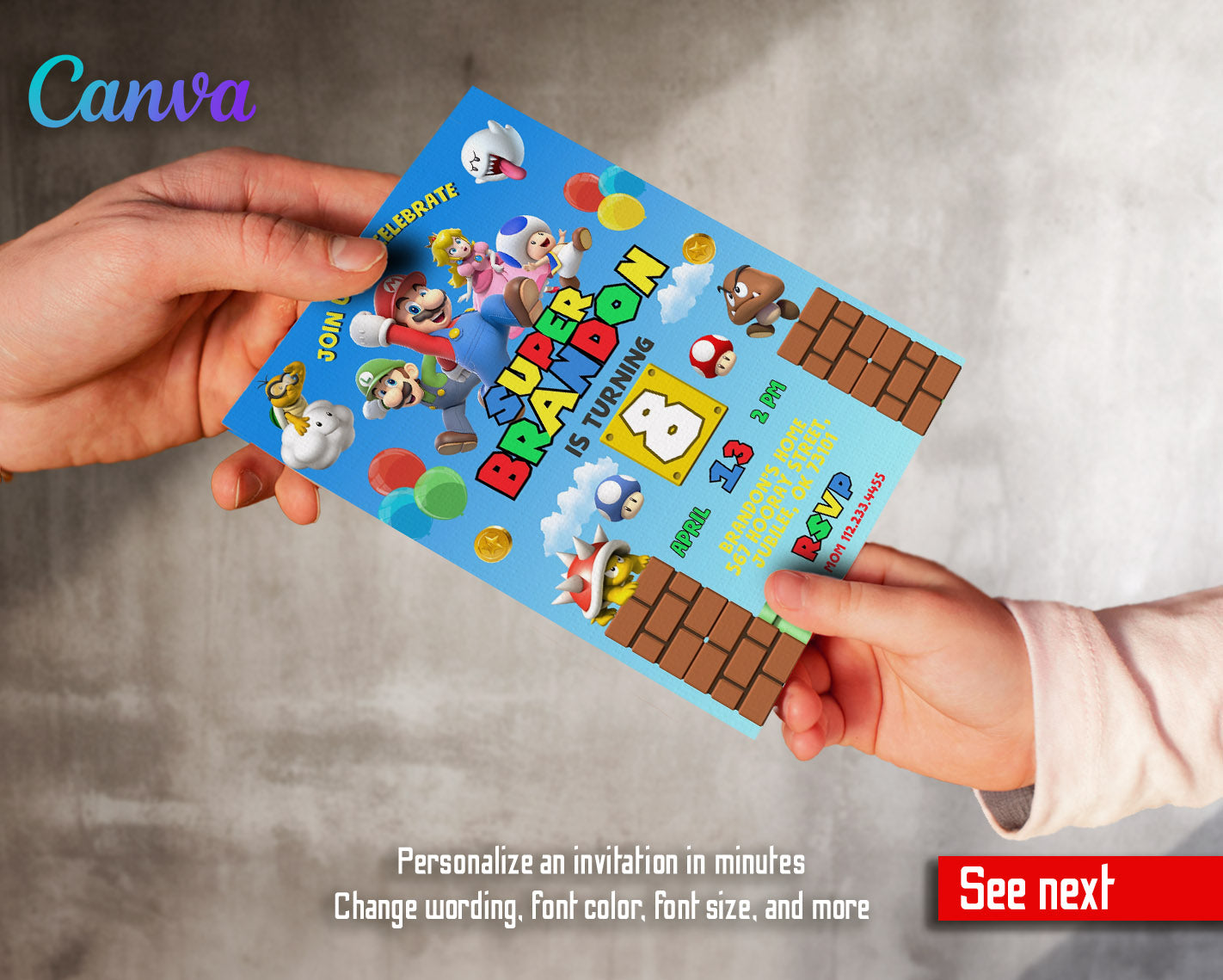 Super Mario Bros  customizable invitation template | Share or Print |  | TO373