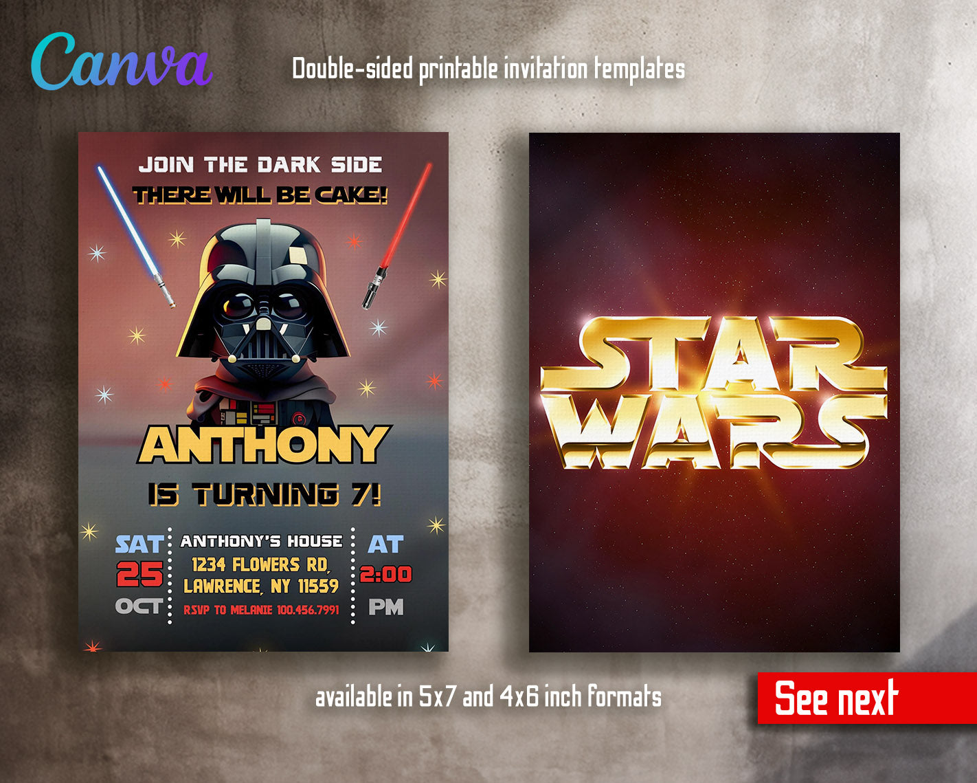 Star Wars Darth Vader  customizable invitation template | Share or Print | boy | TY816