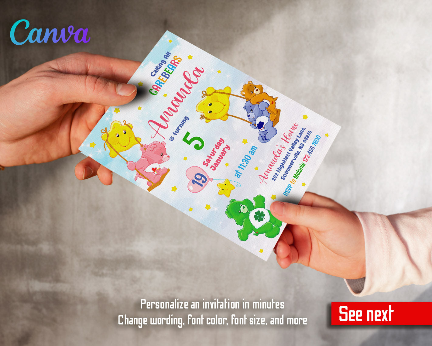 Care Bears  customizable invitation template | Share or Print |  | AL835