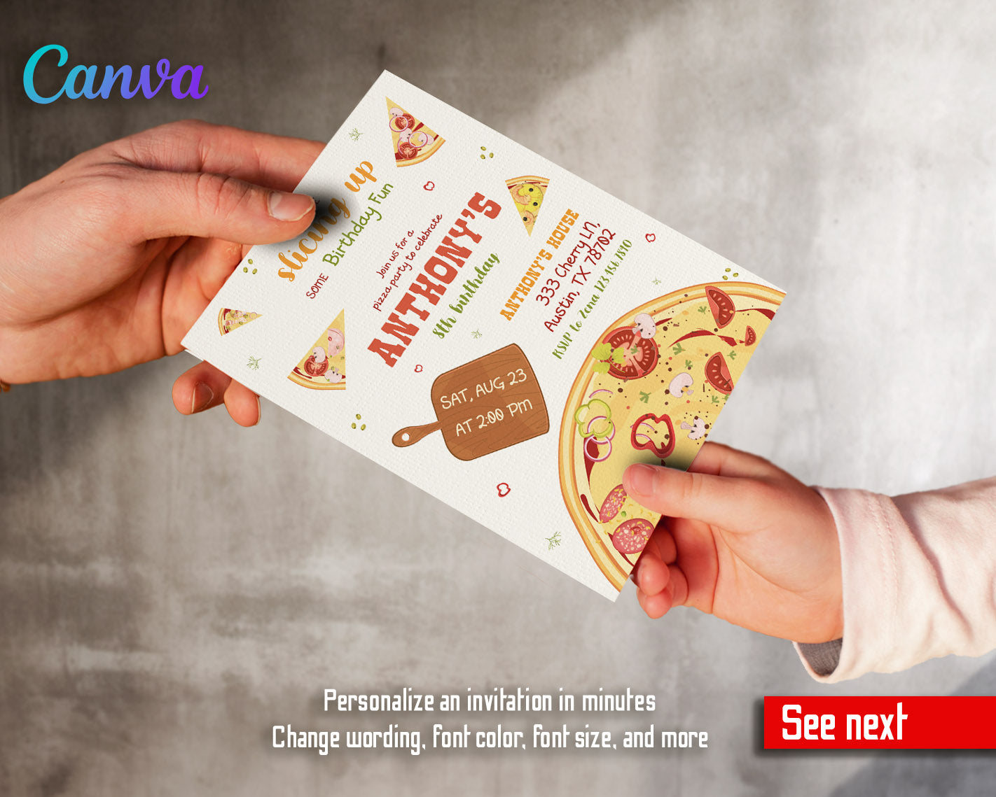 Pizza Party customizable invitation template | Share or Print |  | EX115