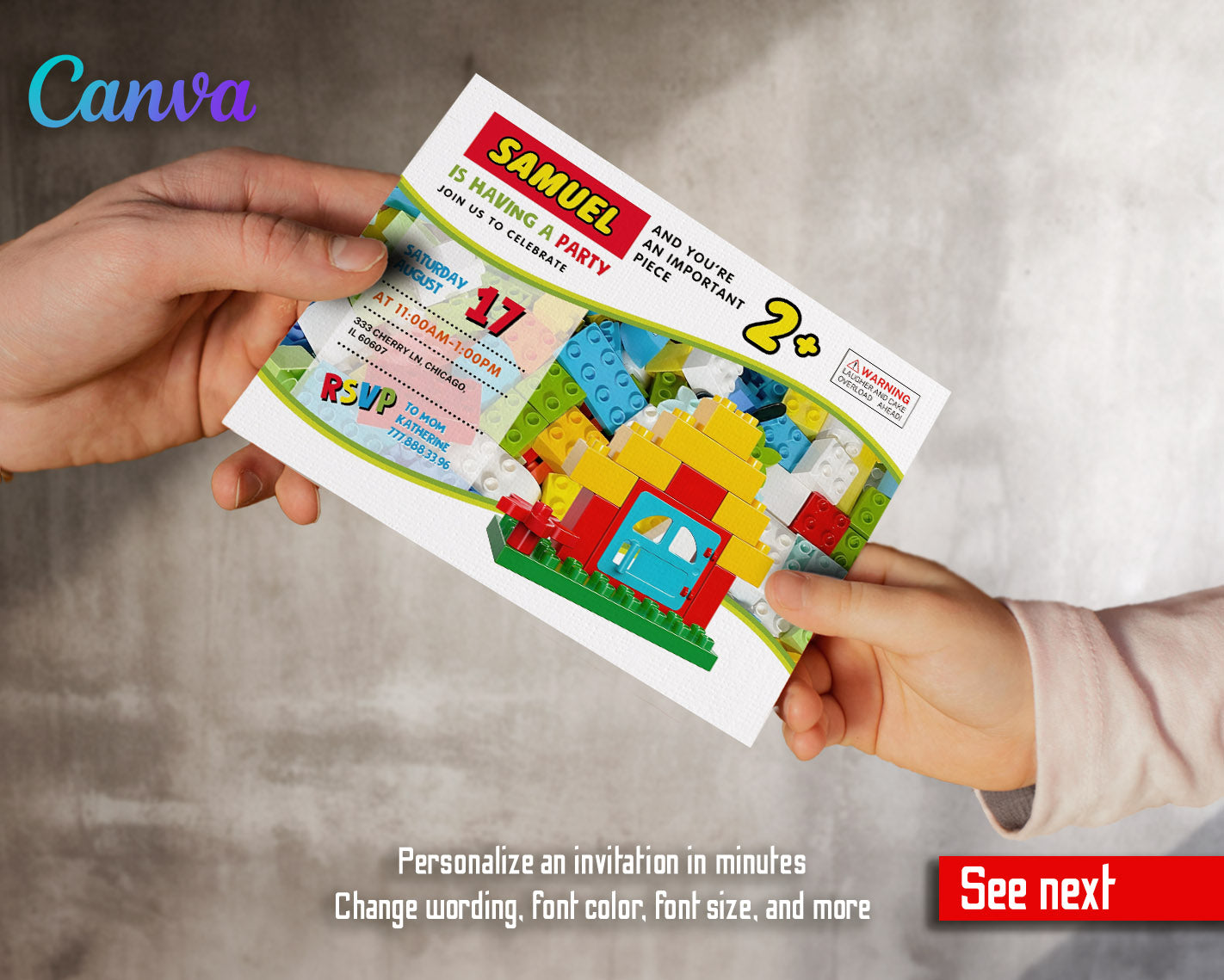 Lego Duplo House customizable invitation template | Share or Print |  | DZ935