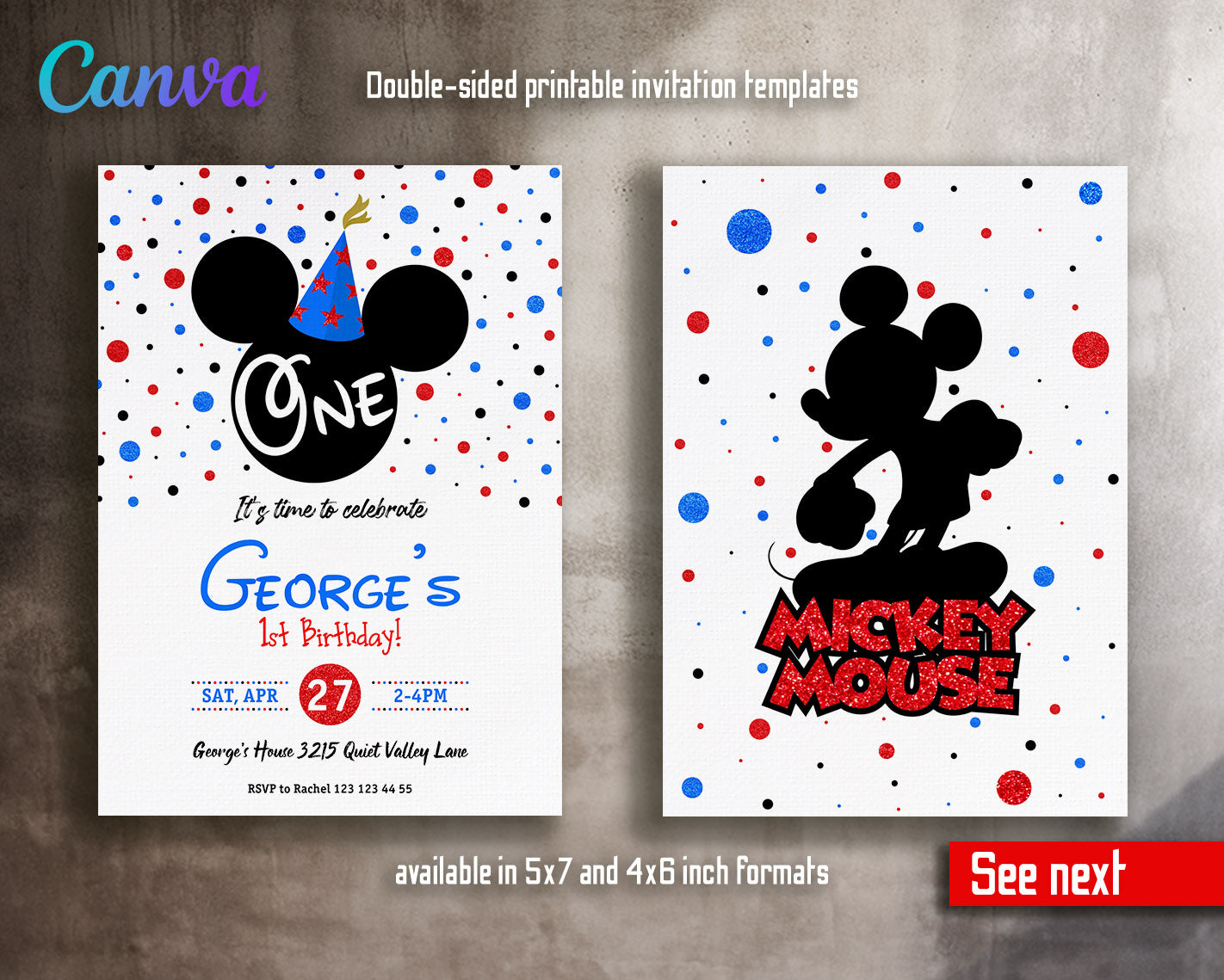 Mickey Mouse 1st Birthday customizable invitation template | Share or Print |  | ZE869