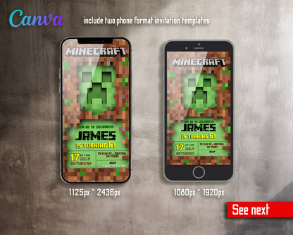 Minecraft Gamer customizable invitation template | Share or Print | | HR856