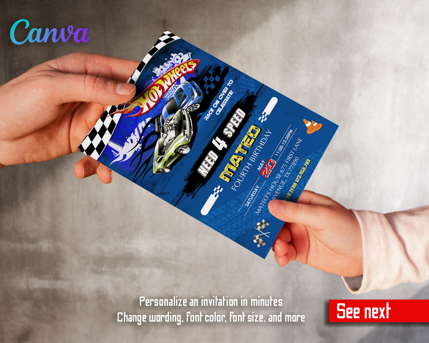 Hot Wheels Need Four Speed customizable invitation template | Share or Print | boy | MY533