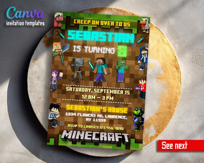 Minecraft Gamer customizable invitation template | Share or Print | | DL413