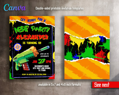 NERF Dart Wars  customizable invitation template | Share or Print | boy | KI305