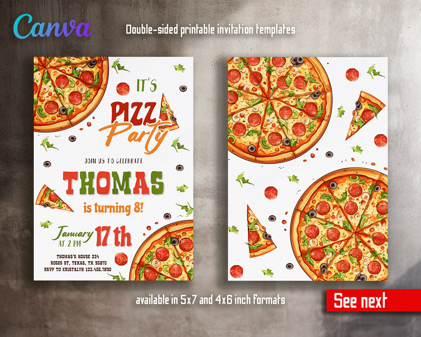 Pizza Party customizable invitation template | Share or Print |  | LF040