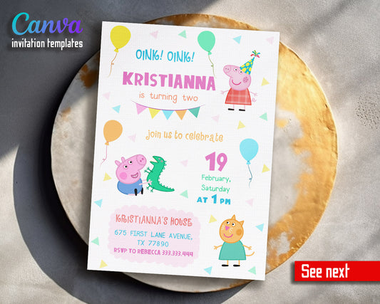 Peppa Pig customizable invitation template | Share or Print | girl | ZS622