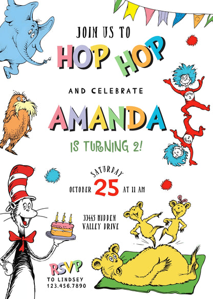 Dr Seuss Hop on Pop customizable invitation template | Share or Print |  | SP979